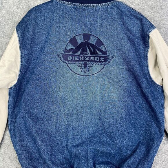 VINTAGE Denim Jacket Mens Medium Bomber Varsity Cotton Snap 90's Diehards - Picture 1 of 13